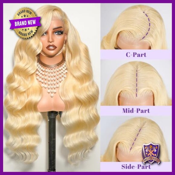 13x6 Lace Front Wig Human Hair 200 Density Body Wave Blonde Pre Plucked